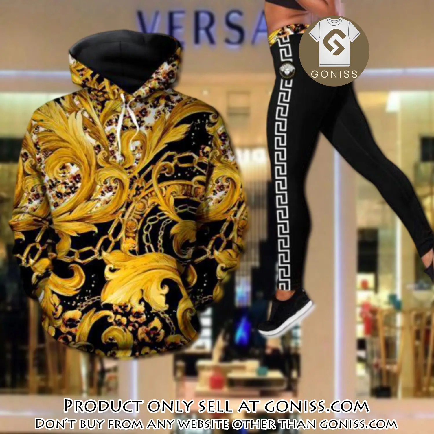 Gianni versace gold hoodie legging set luxury for women gn0043602